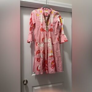 Chic Pink Patterned Midi Dress